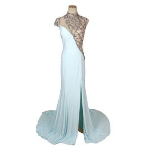 NWT Vienna Prom Sequins Short-Sleeve, Slit-Skirt